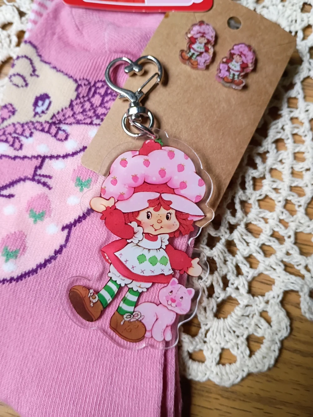 Pink Socks, Keychain And Earrings Set